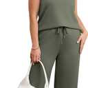 SAMPEEL Two Piece Sets for Women Summer Outfits Beach Vacation Clothes Wide Leg Crop Pants (Green, L)