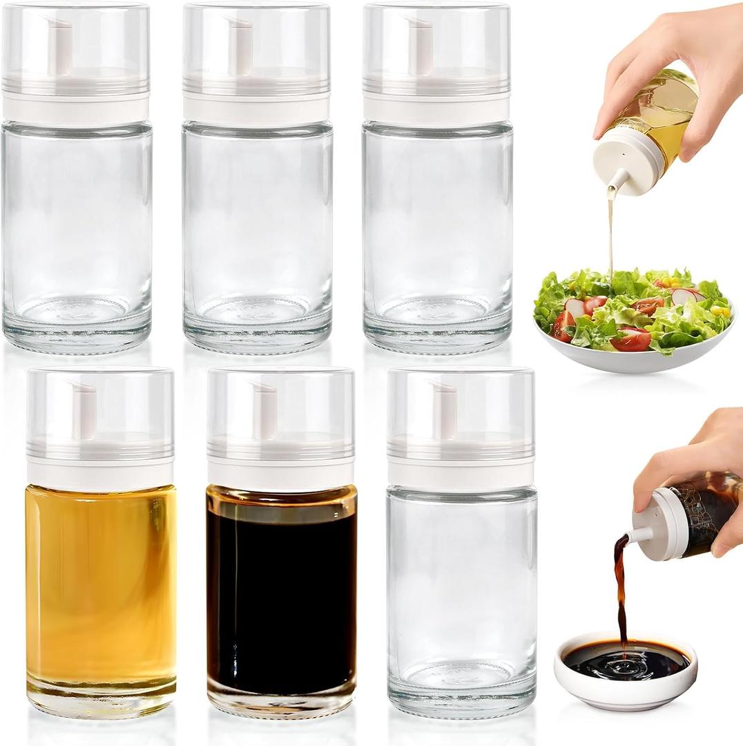 6Pcs Small Oil and Vinegar Dispenser Bottles, 3.4oz/100ml Leak-proof Glass Cruet Bottles, BPA Free Cooking Oil Container for Kitchen Organization Salad Dressing Balsamic Soy Sauce