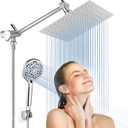 Rain Shower Head with Handheld, Lanhado 8'' High Pressure Rainfall 9 Settings Shower Head with 11'' Extension Arm, Holder & Hose, Anti-leak Waterfall, Chrome