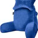 SLIGUY Reading Pillow for Sitting in Bed Couch Adult, Back Pillow with arm Support and Pockets, Adult Back Pillow Bed Chair for Bed Rest, Reading, Watching TV, Gaming for Boys and Girls Blue