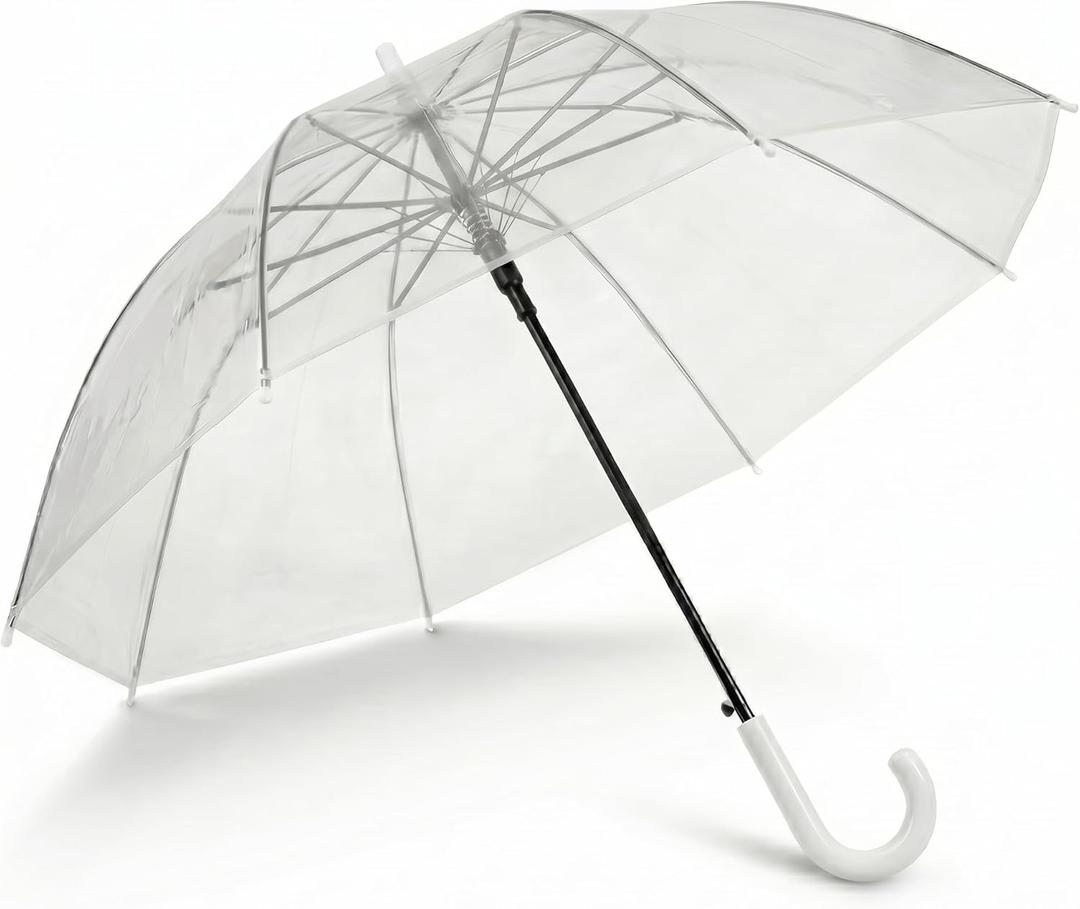 61.8 Inch Arc Large Clear Bubble Umbrella for Wedding & Daily Use, Transparent Dome Windproof Rainproof Stick Umbrella with J-Handle Elegant Photo Prop for 1-2 People