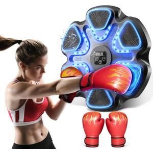 Music Boxing Machine, Boxing Machine Wall Mounted Music with Gloves, Electronic Boxing Target for Adults, Smart Boxing Training Equipment, Boxing Machine for Home and Gym (Black)