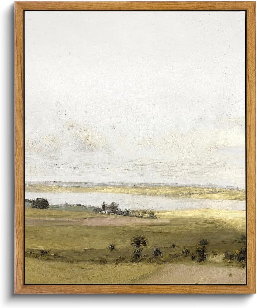 VIYYIEA Framed Canvas Wall Art Home Decor, Farmhouse Decor Rolling Valleys under Clear Skies Rustic Wall Painting, Vintage Art for Bedroom Office Living Room Decor, 9"x11" (A Hilly Landscape)