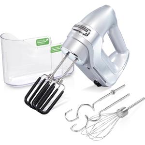 Hamilton Beach Professional 7-Speed Digital Electric Hand Mixer with High-Performance DC Motor, Slow Start, Snap-On Storage Case, Soft Scrape Beaters, Whisk, Dough Hooks, Silver and Chrome (62657)