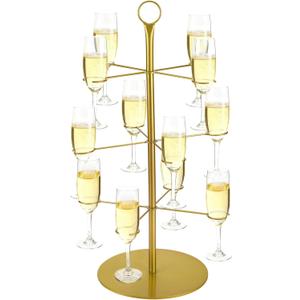 Cocktail Tree Stand - Mimosa Margarita Cups Metal Tower, Drink Towers for Christmas Parties, Champagne Martini Tower for Thanksgiving Holiday Wedding Birthday Party Gifts, Gold, 3 Tier 12 Holders