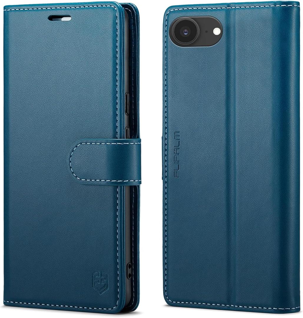 FLIPALM Wallet Case for iPhone 16e, RFID Blocking Credit Card Holder, PU Leather Folio Flip Kickstand Protective Shockproof Cover for Apple 16e (Blue)
