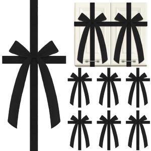6 Pcs Christmas Velvet Cabinet Door Bows and Ribbons Large Christmas Door Cabinet Bows for Gifts Xmas Cabinets Furniture Kitchen Party Decorations(Black)