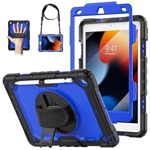 WEGLS Case for iPad 9th/ 8th/ 7th Generation 10.2'' with Screen Protector Pencil Holder, 360 Rotating Hand Strap & Stand, Protective Case for iPad 10.2 inch 2021/ 2020/ 2019 (Blue/ Black)
