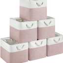 13x15x13 Storage Cube Bins, Heavy Duty Foldable Fabric Storage Bins with Handles and Metal Frame, 6 Pack Large Closet Organizer Bins for Clothes, Socks, Towels, White Pink