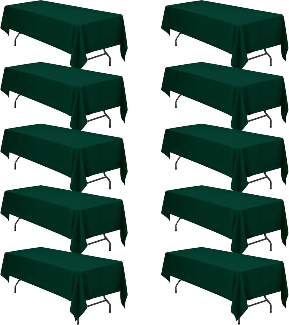 BRILLMAX 10 Pack Hunter Green Tablecloths 60 x 126 Inch for 8ft Rectangle Tables - 150 GSM Polyester Fabric, 15" Standard Drop, Water, Stain & Wrinkle Resistant Cloth Cover for Wedding Dining Buffet