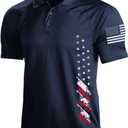H HYFOL Short Sleeve Polo Shirts for Men Graphic Stretch Casual American Patriotic Raglan Golf Polos for Men(Navy Blue, XXL)