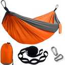 Portable Hammock and Travel Lightweight Backpacking Hammock Swing with Stainless Steel Clip and Tree Straps for Camping Hiking Backyard Lounging Outdoor Hammock (Orange+Gray)