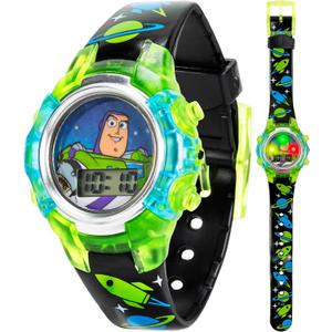 Disney Pixar Toy Story 4 Buzz Lightyear Kids Flashing LCD Watch with Colorful Light-Up Dial, Durable Case, Space-Themed Strap  Perfect for Ages 4+ Boys and Girls  Fits Wrists 5.5" to 8"