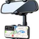 PKYAA Rearview Mirror Phone Holder for Car, 360 Rotating Rear View Mount with Adjustable Arm Length, Multifunctional and GPS Universal Car All Smartphones