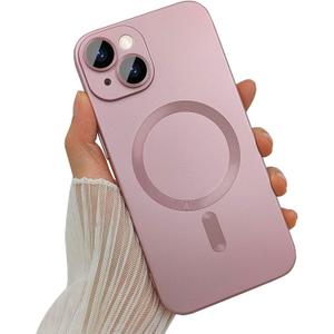 Magnetic Case for iPhone 14 Plus Phone Case for Women, Shockproof Matte Luxury Soft Metallic Luster Design with Camera Lens Protector, Compatible with Magsafe for iPhone 14 Plus 6.7"-Pink