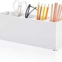 Jetec Wooden Pencil Holder 5 Compartments for Desk Adjustable Pen Holder Wood Office Desk Organizers and Accessories Makeup Brush Organizer for Pen, Home, Office and Art Supplies (White)