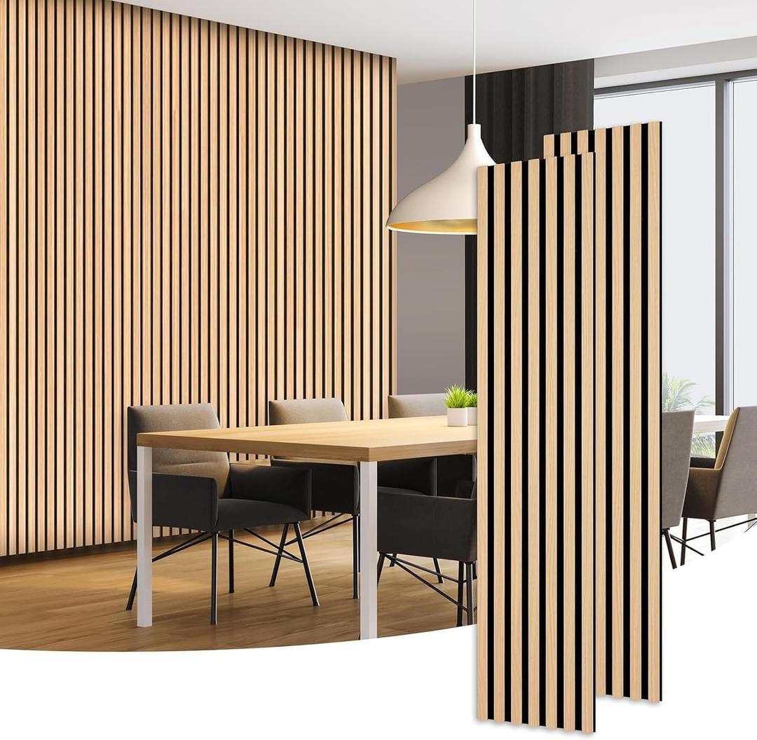Dowell 3D Slat Wall Panels, Oak Color Wood Grain Pattern,Fluted Panels for Wall,Wall Decor Panels Noise Reduction (9001 95142 12 Oak Natural 95"H)
size 95x13
