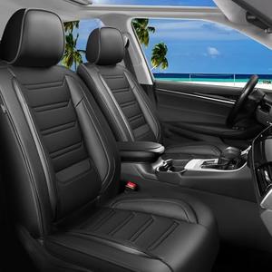 FiveFox Fit Frontier Car Seat Covers for Select Nissan Frontier 2009-2024 2025 Crew Cab - Full Coverage Leather, Waterproof & All Weather Seat Cushion Protector, Full Set, Black