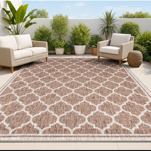 JONATHAN Y Moroccan Trellis Indoor Outdoor Area Rug 8X10 Espresso/Taupe, Trebol Textured Weave for Backyard, Patio, Porch, Easy-Cleaning, High Traffic, Pet-Friendly, Non-Shedding (SMB109B-8)
