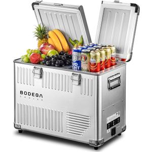 BODEGA 42 Quart (40L) Portable Car Refrigerator, 12V Dual Zone Car Fridge Freezer, Lightweight Aluminum Electric Cooler with Compressor, -4°F to 68°F, DC/AC for Truck, RV, Camping, Van, Home Use