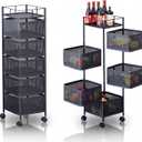 37.6in Metal Mesh 5 Tier Rolling Storage Cart with Top Lid, Rotating Kitchen Storage Cart with No Assembly, Organizador De Frutas y Verduras, Rolling Cart Organizer for Fruit Vegetable Grocery, 37.5in