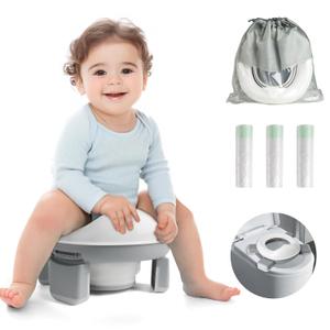 Portable Potty for Toddler Travel, Foldable Kids Potty Training Toilet for Boys and Girls with Splash Guard, Folding Travel Potty Seat for Toddler, Car Potty with 60pcs Potty Liners,Travel Bag