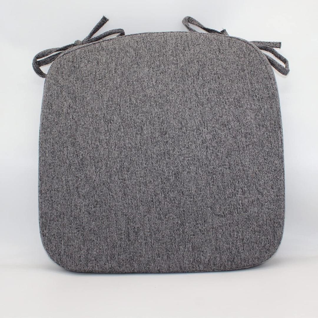 Memory Foam Chair Pads for Dining Room - Thick and Comfortable Non Slip Kitchen Seat Cushions with Machine Washable Cover and Ties [15 X 15 X 2 Inches] - Dark Gray