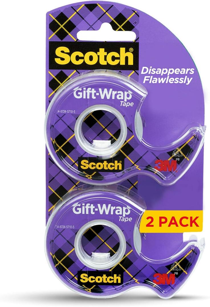Pack of 3: Scotch Gift Wrap Tape, Invisible, 3/4 in. x 600 in., 2 Tape Rolls with Dispensers, Scotch Magic Tape, 1/2″ x 450″ Each – Invisible Matte Finish Office Tape