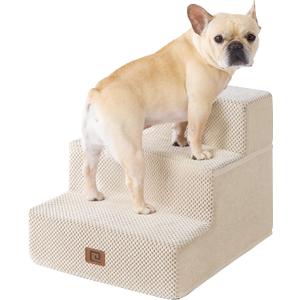 EHEYCIGA Dog Stairs for Small Dogs 13.5" H, 3-Step Dog Steps for Couch Sofa and Chair, Pet Steps for Medium Cats, Non-Slip Balanced Pet Ramp Indoor, Beige