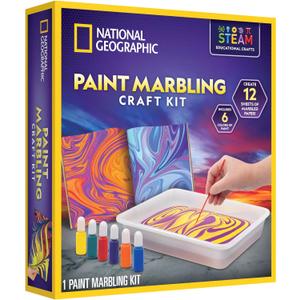 National Geographic Marbling Paint Kit for Kids - Create 12 Sheets of Marble Art with Paints & Water, Painting Arts and Crafts Kit (One Size)