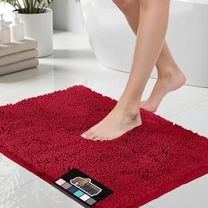 Bath Rug Mat, Thick Soft Absorbent Chenille, Quick Dry Microfiber Mats, Rubber Backing, Machine Washable Shower Floor Rugs Bathmat Runner, Bathroom Decor Accessories, 34×60in Sunset Orange