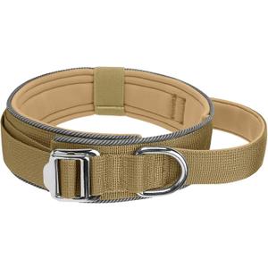 Tactical Dog Collar for Medium & Large Dogs - Military Nylon Training Collar with Control Handle, Adjustable Reflective Collars with Metal Buckle for Training Walking Khaki