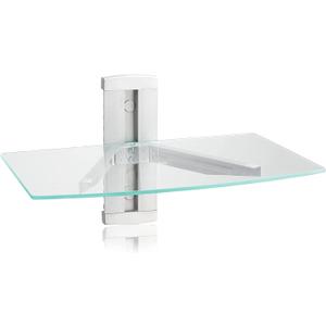 suptek Glass Floating Shelves, TV Wall Mount with Shelf for DVD Player / PS4 / Cable Boxes/Game Consoles/Sky Box/TV Accessories, Media Shelf, Flat Wall Mount Bracket, 1 Tier Shelf, Silver