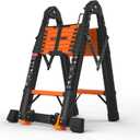 SINMEIRUN Telescoping Ladder, 16.5 FT, A Frame, Aluminum Extension Ladder, 330 lbs Capacity, Collapsible Multi-Purpose Ladder for Home, Roof and RV; Orange