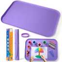 Silicone Art Mats for Kids, 24"x16" Silicone Craft Mat with Lip to Keep Clean, Play Sand, Painting, DIY Crafts Mat for Kids (Purple)