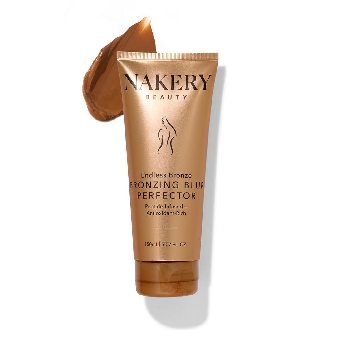 Nakery Bronzing Blur Perfector, Instant Body Bronzer for Women, Skin Tint with Shimmer, Easy Rinse Formula for Natural Looking Sunless Glow, Tinted Lotion for Legs and Arms