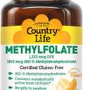Country Life Methylfolate Chewable Tablets - Metabolically Active Folate - Great Tasting Orange Flavor - Gluten-Free - Smooth Melts - Vegan B12 - Women's Vitamins - Daily Supplement - 60 Tablets, BBD  08/2027