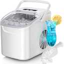 Countertop Ice Maker Machine, 8 Ice Cubes in 6 mins, 26lb/Day Ice with 2 Sizes- Portable Mini, Energy Saving & Basket/Scoop for Home/Party/Travel/Camping/Bar,White