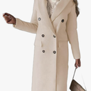 Women Double Breasted Wool Blend Mid Long Pea Coat Notch Lapel Jacket Outwear Cozy Casual Winter Coats for Women Size L