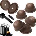 5PCS Reusable Coffee Vertuo Pods, Refillable Coffee Capsule,Compatible with Nespresso Ver0tuo Coffee Machine, with 2 Pcs Reusable Coffee Capsule Lid, Spoon and Brush (Brown-150ML)