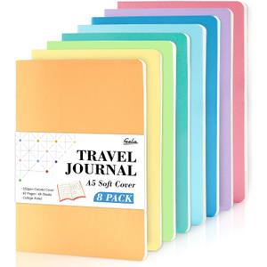 feela 8 Pack Soft Cover Journal Bulk, Notebooks College Ruled for Work, Lined Travel Journal for Students Women, Note Taking Notebook School Supplies Business Writing, 8.2 x 5.5, A5, Pastel Colors