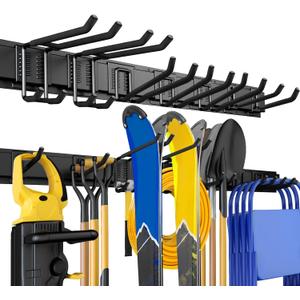 48 Inches Garage Storage, Garage Organization, Wall Mount Garden Tool Organizer, 440lbs Adjustable Heavy Duty Metal Hanging Hooks, Yard Rack Hanger System Shovel Rake Broom Ladder Holder, Men Gift (48" Alloy Steel, Black)