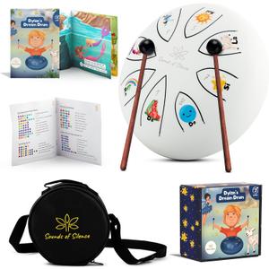 Steel Tongue Drum With Songbook And Bedtime Story - Kids Musical Instruments - Musical toys for toddlers, Dylan's Dream Drum 3 In 1 Handpan drum, 6 Inch 8 notes, Diatonic