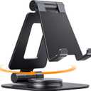 Nulaxy 360 Rotating Cell Phone Stand, Fully Adjustable Foldable Desktop Phone Holder Cradle Dock, Thick Case Friendly, Compatible with All Phones, Nintendo Switch, Black