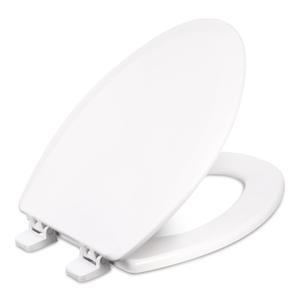 Centoco Elongated Toilet Seat, Heavy-Duty Wood Core with Plastic Scratch-Resistant Finish, Soft Close, Made in the USA, 900SC-301, Crane White (Cotton/Bright)