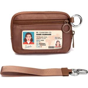Keychain Wallet Mini Zip Around Wristlet Wallets for Women Detachable Wristlet Portable Coin Purse Small Wallets Brown