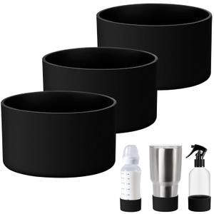 Honeydak 3 Pieces Silicone Sleeve Bottom Base Accessories for 16 oz Spray Bottles Anti Slip Cosmetic Spray Bottom Cover Washable Rubber Bottom Base for 12 to 24 oz Water Bottles (Black)