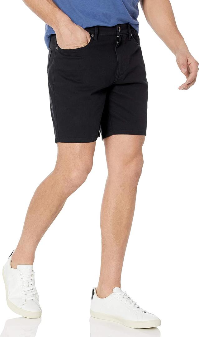 Amazon Essentials Men's Straight-Fit 7" Inseam Stretch 5-Pocket Shorts (Black)