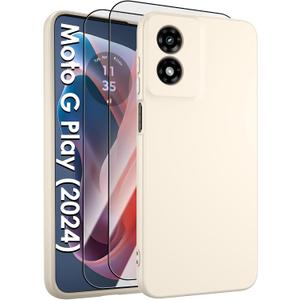 for Motorola Moto G 5G 2024 Case,Liquid Silicone Upgrade[Soft Anti-Scratch Microfiber Lining][2 HD Screen Protector][Full Camera Protection] Shockproof Case 6.6 inch -White