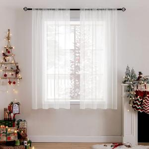 MIULEE 2 Panels Solid Color Sheer Window Curtains Elegant Window Voile Panels/Drapes/Treatment for Bedroom Living Room (54X63 Inches Ivory)